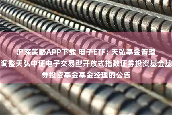沪深策略APP下载 电子ETF: 天弘基金管理有限公司关于调整天弘中证电子交易型开放式指数证券投资基金基金经理的公告